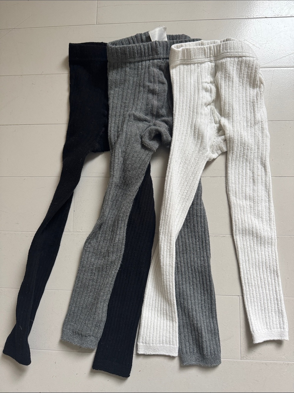 H&M Ribbed Kids Leggings Set - Black, Gray & Cream